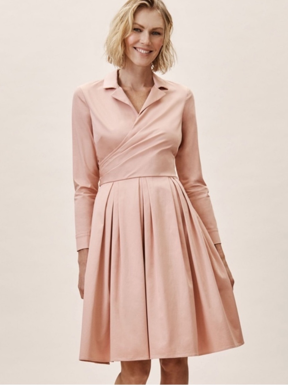 Gal Meets Glam Elisabetta Rose Pink  Surplice Wrap Top Pleated Skirt Dress -14 - Picture 14 of 14